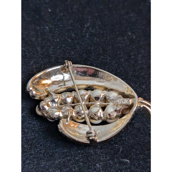 Vintage Lisner Brushed Gold Tone Faux Pearl Floral Spray Brooch - Picture 3 of 4